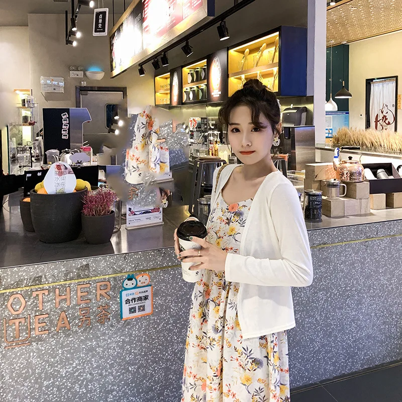 

2019 Spring New Style Cardigan Coat Floral-Print Pregnant Women Suit Dress Two-Piece Set Mid-length Maternity Clothes on