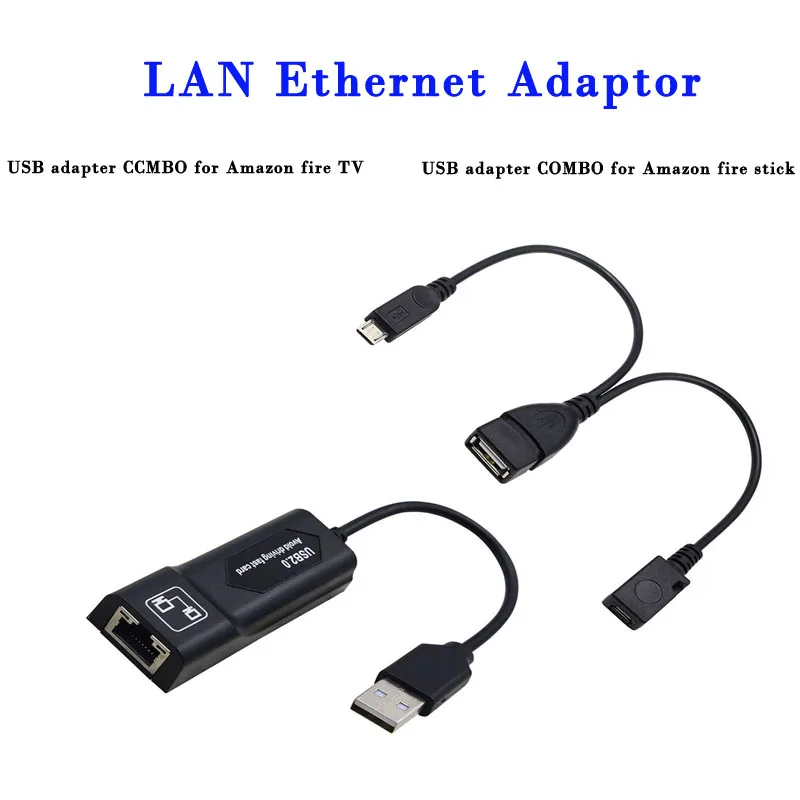 Ethernet-адаптер LAN для AMAZON FIRE TV 3 или STICK GEN 2 останавливающий буферный микро OTG USB 0