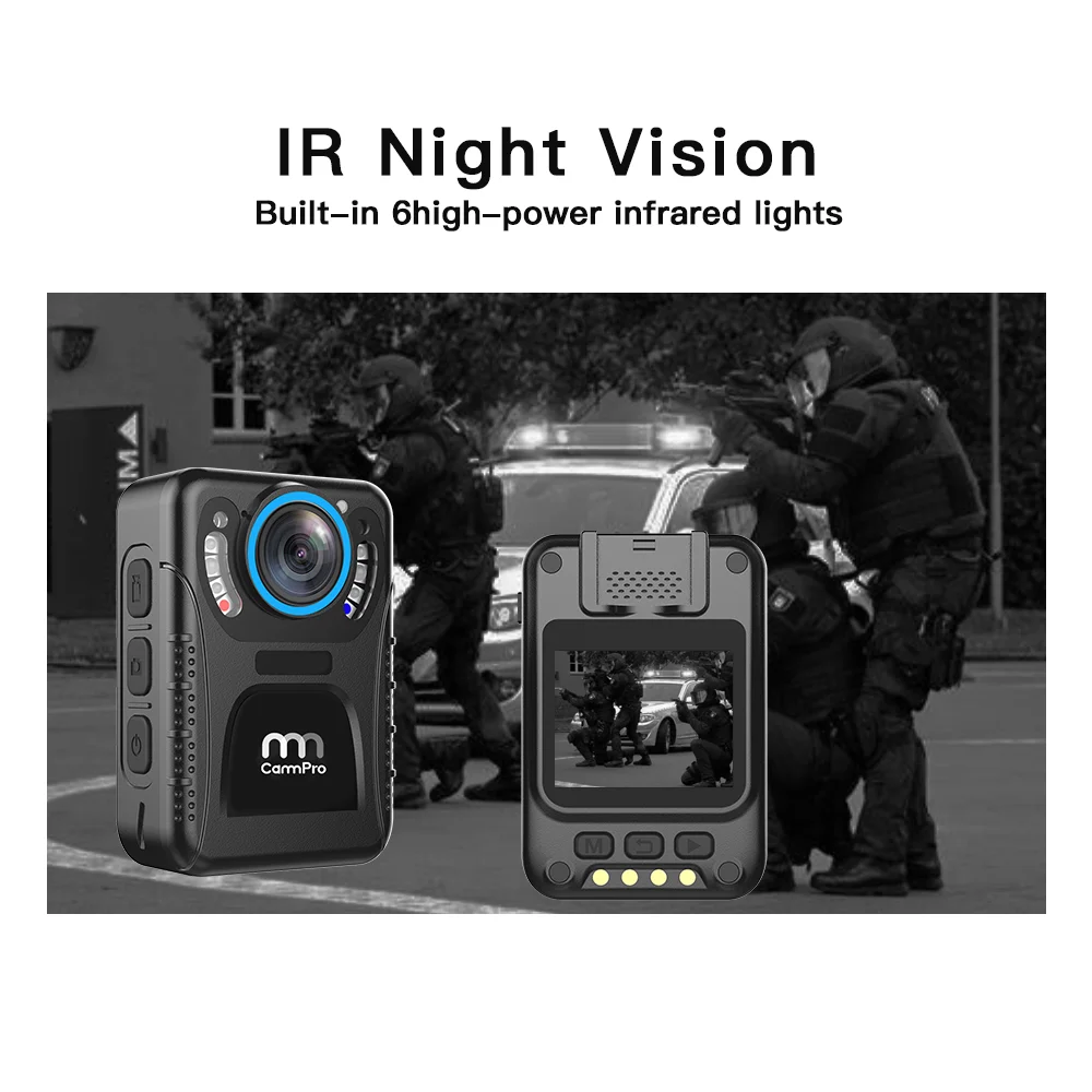 1296P HD Police Body Camera,32G Memory,CammPro Premium Portable Body Camera,Waterproof Body-Worn Camera with Inch Display,Night Vision,GPS for Law E - 4