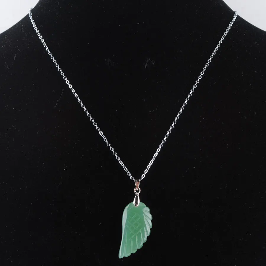 Aventurine Necklace Натуральные драгоценные камни, бусины крылья посеребренные Рейки чакра кулон ожерелье 18 дюймов WOJIAER PBN358 - Окраска металла: Aventurine Necklace