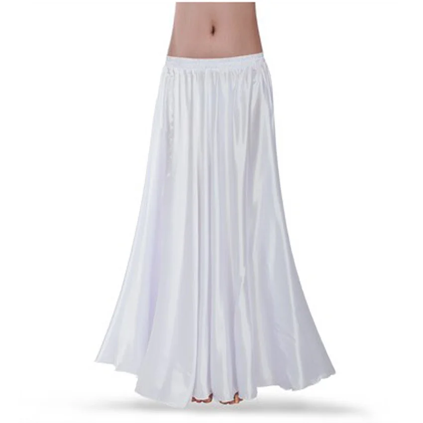 Атласная блестящая юбка для танца живота для женщин, большие качели, цыганское испанское фламенко, танцевальные костюмы, сценическая одежда, одежда для выступлений - Цвет: White