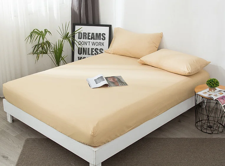 High Quality Solid Color Waterproof Bed Fitted Sheet Mattress Cover with Elastic Mattress Protector Cover Air-Permeable Bed Pad
