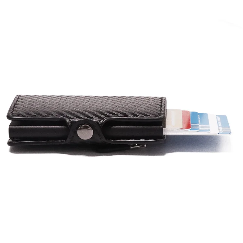New RFID Blocking Slim Carbon Fiber Leather Wallet Metal Card Case Coin Pocket Purse Minimalist Aluminum Wallet ID Card Holders