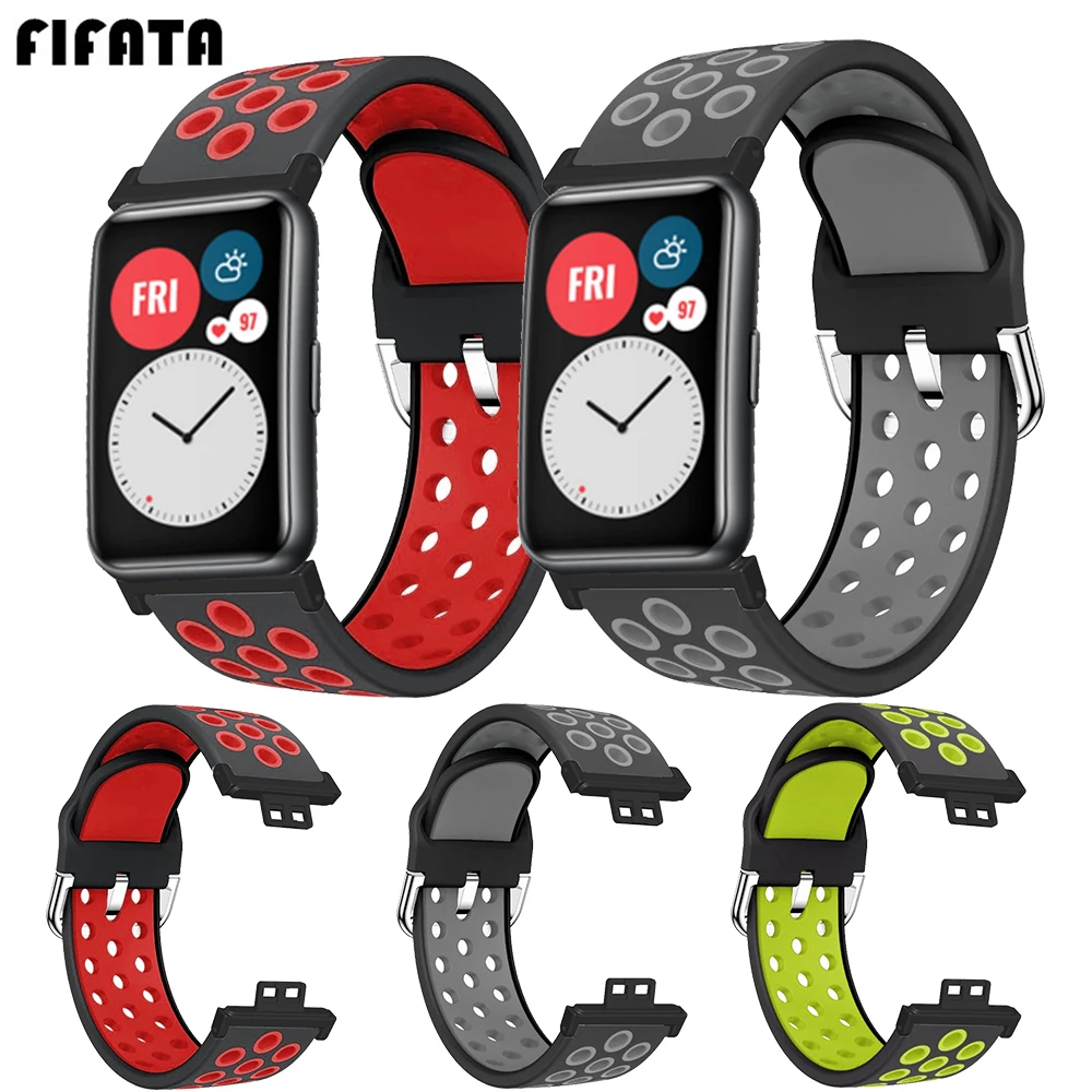 

FIFATA Double Color Soft Silicone Sport Strap For Huawei Fit Smart Watch Replacement Wristband For Huawei Watch Fit Band Strap