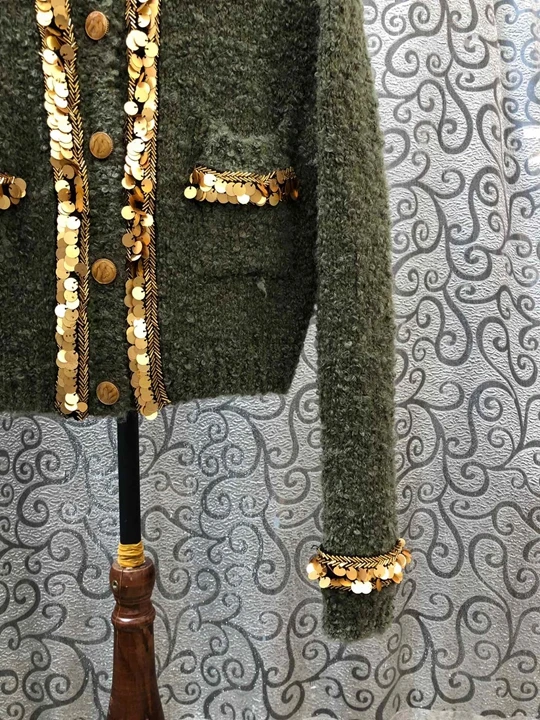 Ранняя осень круглый воротник блестки тканый декоративный короткий жакет с длинными рукавами 911