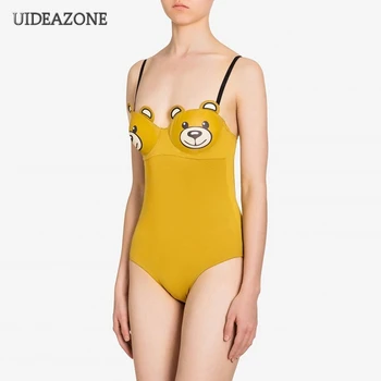 

UIDEAZONE Bear Print Women Bodysuit Spaghetti Strap Skinny Sexy Ladies Bodysuits Slim Fit Strapless 2020 Spring Summer for Beach