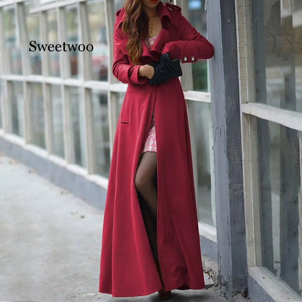 

hot sale Black Blue Red Green Woolen Coats Women Fashion Winter Lapel Slim Long Parka Overcoat Windbreaker Button Coats Femal