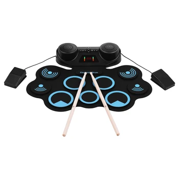 

Portable Electronic Hand Roll Drum Pad Set Roll-up Sensitive Drum with Headphone Speaker Jack Built-in Speaker Recording