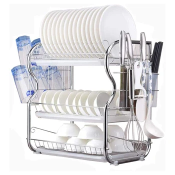 

New 3 Tier Dish Drainer Rack Holder Dish Drying Rack Plate Dish Cup Cutlery Drainer Rack Plates Holder with Mug Holder and Cutle
