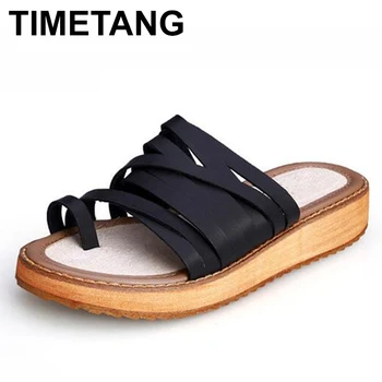 

TIMETANG Slippers Woman Flip flops Narrow Band Cross Strap Sandals Women Summer Three color Plus size 42/43 Flatform Sandalias