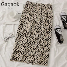 Gagaok Женская трикотажная Офисная Женская леопардовая юбка, весна-осень, новинка, Империя, длина до колен, тонкая, облегающая, стрейчевая, женская мода, юбки