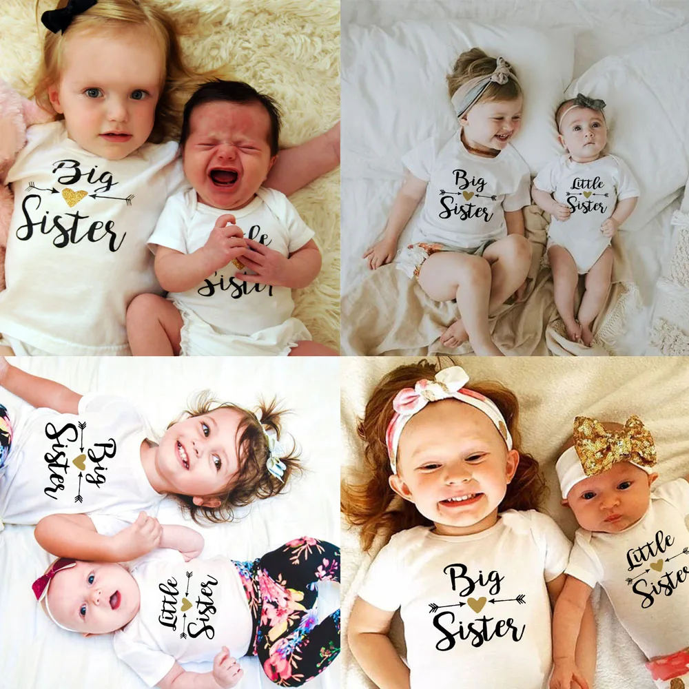 Low Cost Tshirt Baby Outfit Anouncement Family Look Little Sister Romper Girl's Big Toddler Children dV5nbRYYX