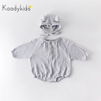 

Koodykids Baby Girl Bodysuits Spring Rompers With Hat Baby Boy Grey Bear Hat Rompers Autumn Baby Fashion Clothes Long Sleeve