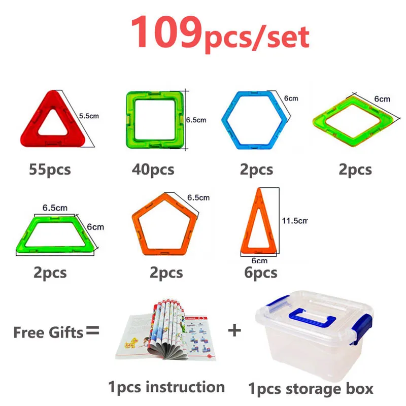 109 шт. Большие Размеры магнитные дизайнерские блоки 3D Строительные блоки магнитные Конструкторы Игрушки для детей подарок