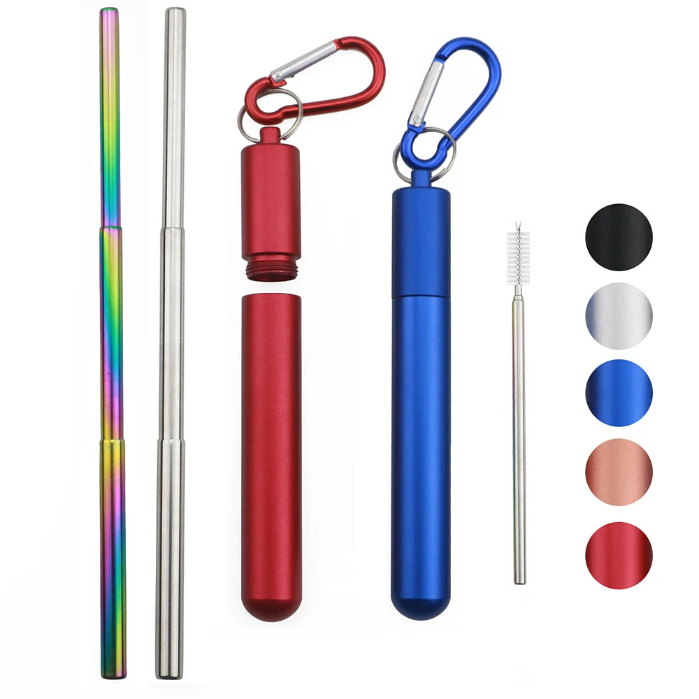 

Telescopic 304 Stainless Steel Drinking Straw Portable Travel Camping Reusable Collapsible Drinking Straw with Cleaner Brush Set