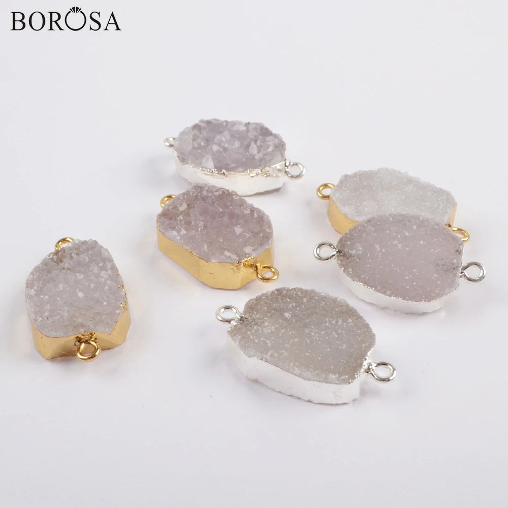 BOROSA ювелирные изделия из жемчуга 5/10 шт. Золотой/Серебряный, гальванический натуральные Агаты Druzy коннектор друзовый двойной прелести разъем для Цепочки и ожерелья G1821