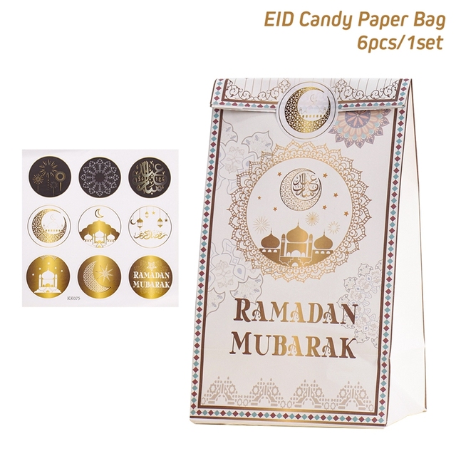 Eid Mubarak Candy Box Favor Ramadan Gift Bag with Stickers Islamic Muslim Festival Happy al-Fitr Eid Event Party Supplies