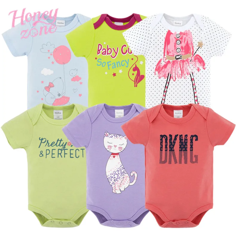 Honeyzone/Летняя Одежда для новорожденных девочек Хлопковое боди с короткими рукавами и милым рисунком для маленьких мальчиков ropa de bebe, детский комбинезон - Цвет: HY21172161