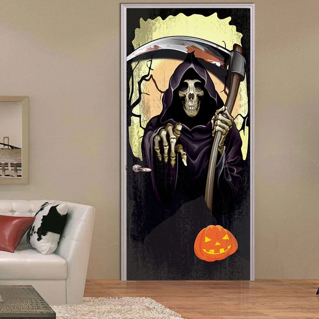 3D Self Adhesive Wall Art Decal On Door Halloween Day Party Sticker For Home Door Decoration Renovation Wallpaper Print Picture - Цвет: Door ZZ13269-05