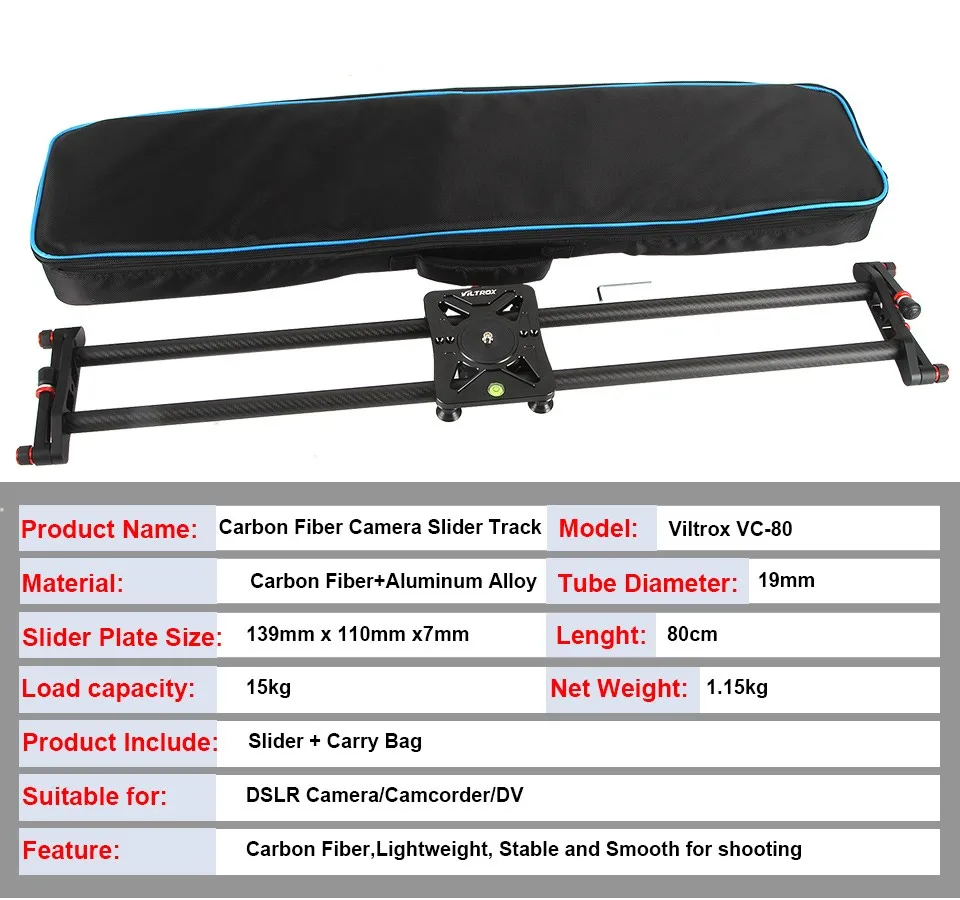 VC-80 80 см углеродное волокно 6 подшипников DSLR камера DV слайдер Трек видео стабилизатор рельс Долли для видеокамеры DSLR