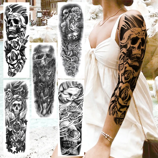 6Pcs Temporary Fake Tattoo Full Sleeve Leg Arm Waterproof Stickers Men  Women 