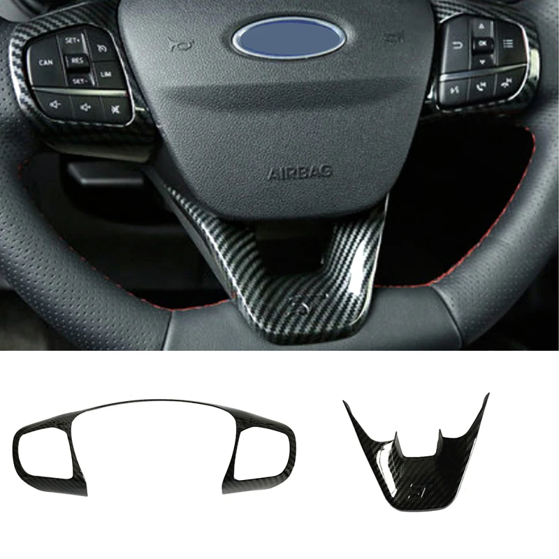 

For Ford Focus 2019 ABS Matte and Carbon fibre Car Steering wheel Button frame Stickers Cover Trim car styling accessories 2pcs