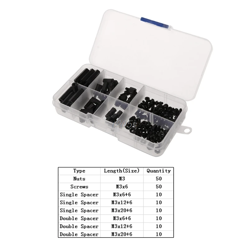 160Pcs-M3-Nylon-Black-M-F-Hex-Spacers-Screw-Nut-Assortment-Kit-Stand-off-Set-Box (5)