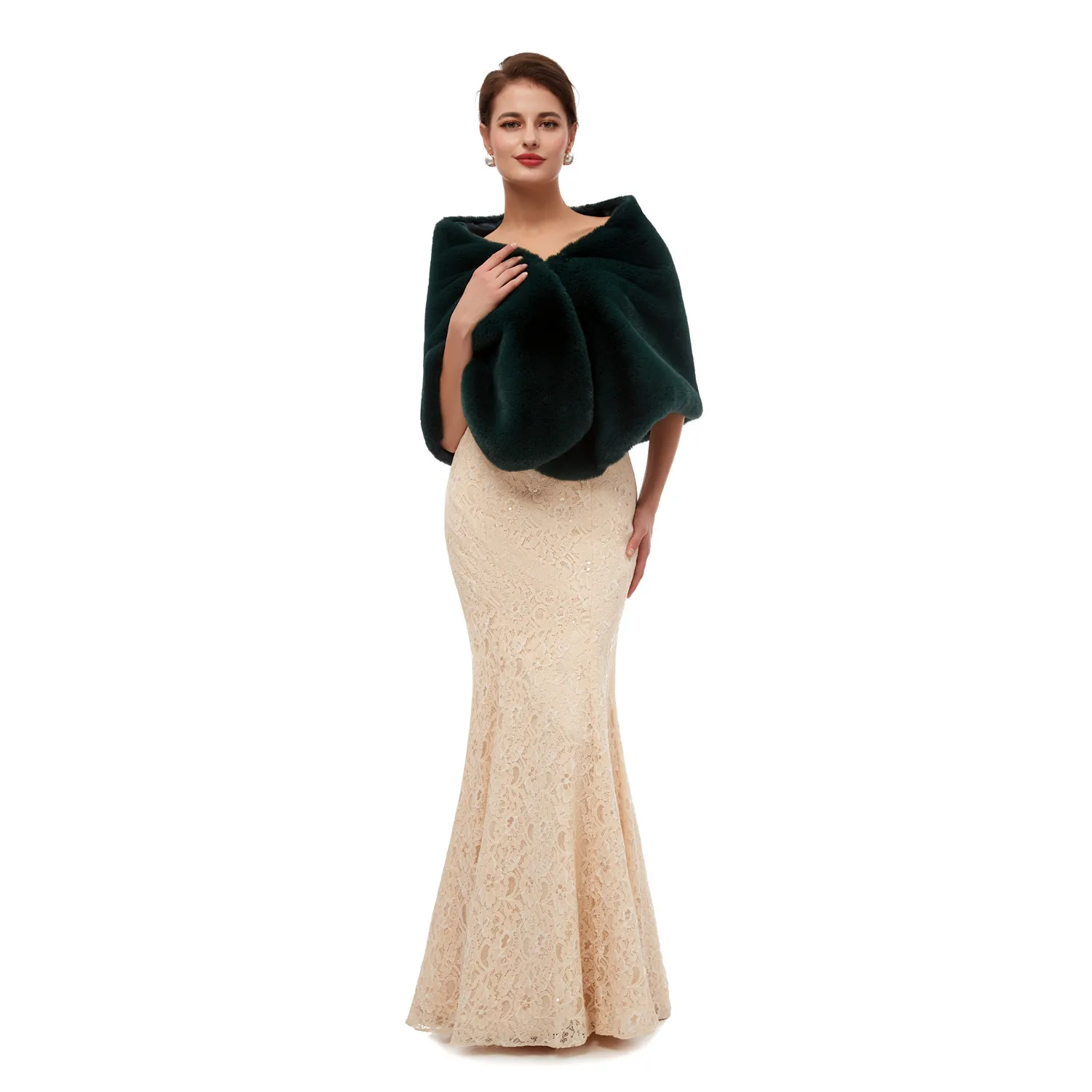 pj19155 H& S BRIDAL черная зимняя теплая шаль из искусственного меха бордового цвета, 15 цветов, меховая накидка, накидка для свадьбы, вечеринки - Цвет: pj19155
