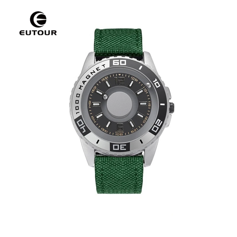 Silver Green Оригинальные мужские часы с магнитным шаром от топ бренда класса люкс Eutour Мужские кварцевые наручные часы спортивный дизайн без указки женские часы Seakoss - Цвет: Silver Green