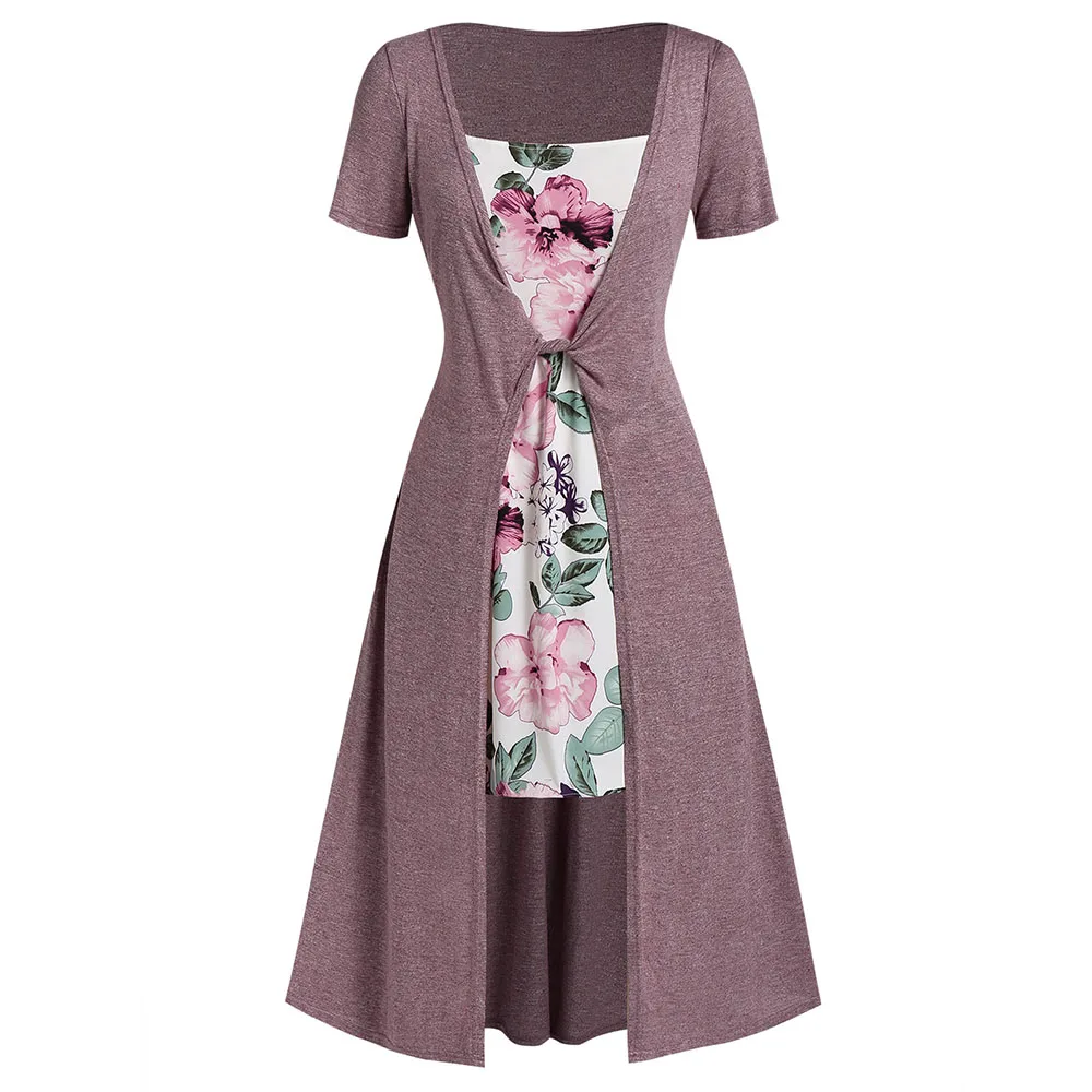 

ROSEGAL Plus Size High Waist Maxi Floral Print Dress A-Line Short Sleeves Women Casual Square Collar Ankle-Length Long Dress