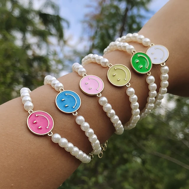 Dainty Cute Flower Matching Bracelet Set with Pearl Pendant Best Friend  Friendship Colorful Daisy Flower Bracelets for Women Girls BFF Jewelry Gift