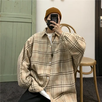 

Model's fashion underwear in 2020 thick sleeve long sleeve cloth shirt keeps warm in the tide Khaki / Rose coat M-XL