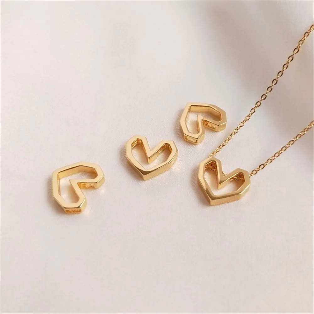 14K Gold Filled Geometric frame heart shape heart pendant DIY necklace clavicle chain pendant earrings accessories