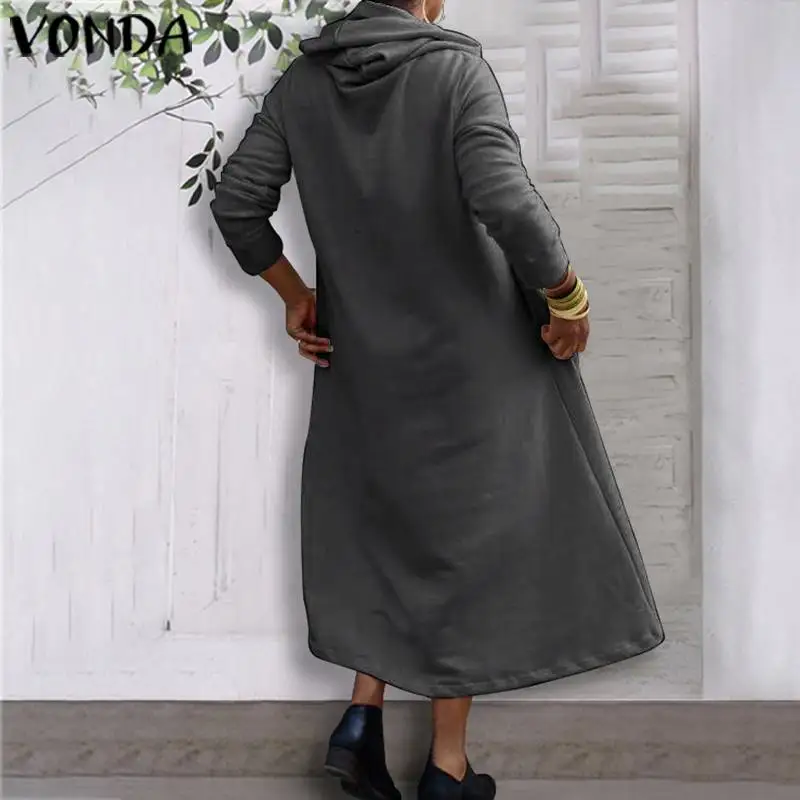 Осенне-зимний женский свитер для беременных с капюшоном, платья VONDA с длинным рукавом, плотные толстовки, свитшоты Vestidos 5XL Robe