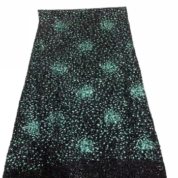 

African Sequins Lace Fabric 2019 green velvet Embroidered Nigerian Laces Fabrics High Quality French Tulle Lace Fabric For Women