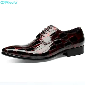 

QYFCIOUFU Patent Leather Men Dress Shoes Fashion Genuine Leather Wedding Shoes Crocodile Pattern Pointed Toe Business Shoes