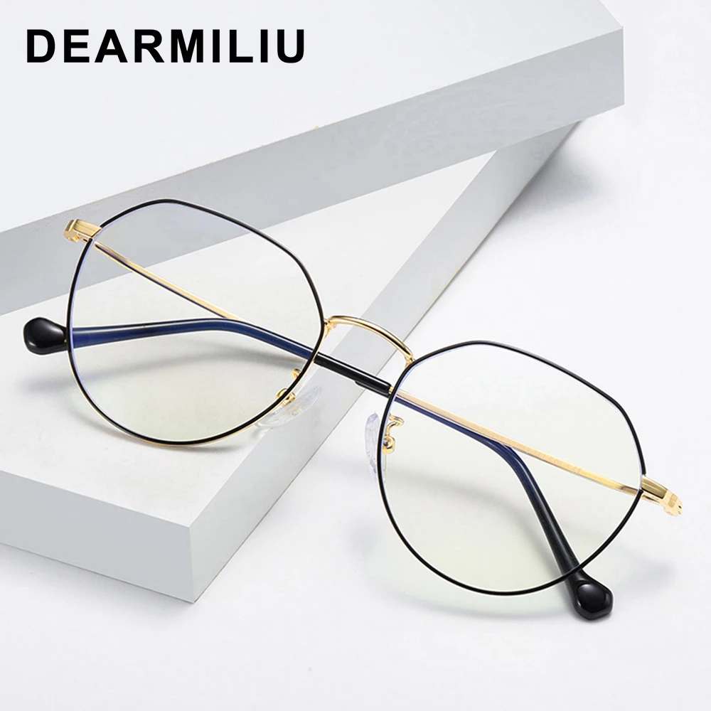DEARMILIU Round Rose Gold Frame Anti Blue Light Blocking Glasses led Reading Radiation-resistant Glasses Computer Gaming Eyewear