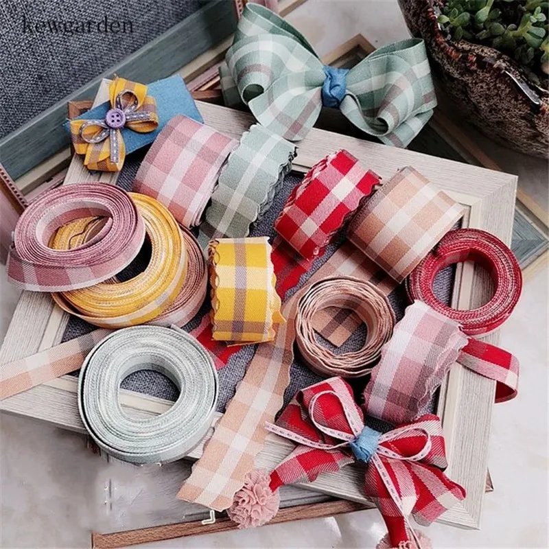 Kewgarden ленты в шотландскую клетку 38 мм 25 мм 15 мм 1," 1" DIY бант в качестве аксессуара хлопок атласная лента вручную изготовленная лента лямки 5 метров
