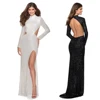 High Neck Long Evening Party Dress Silver Sequined Hollow Out Backless Full Sleeved Autumn Women's Gown ► Photo 1/6