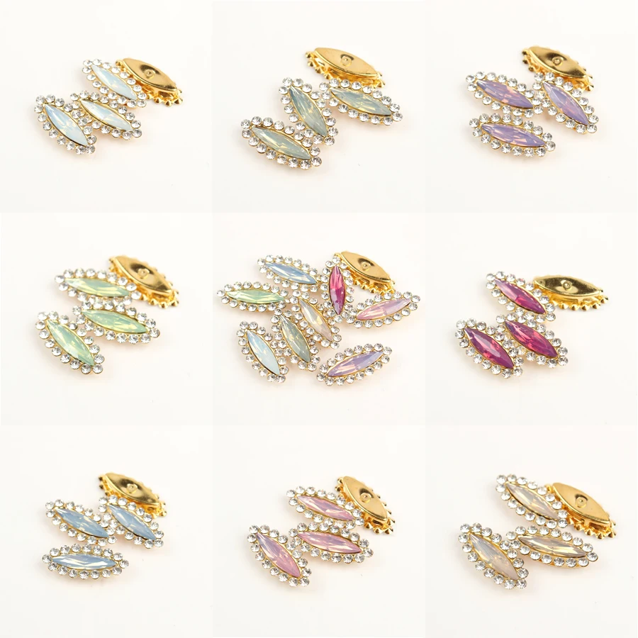 

4x14mm Horse eye Colorful Glass Crystal Sew On Rhinestones With Silver Claw Marquise Sew On Claw Rhinestones For Garment