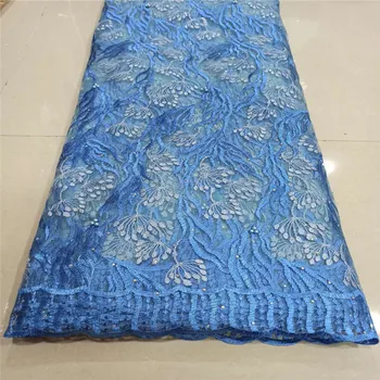 

High Quality African Swiss Voile Lace In Switzerland For Party With Stones 5Yards 2020 New Design African Laces Fabric Blue(ZZ-3