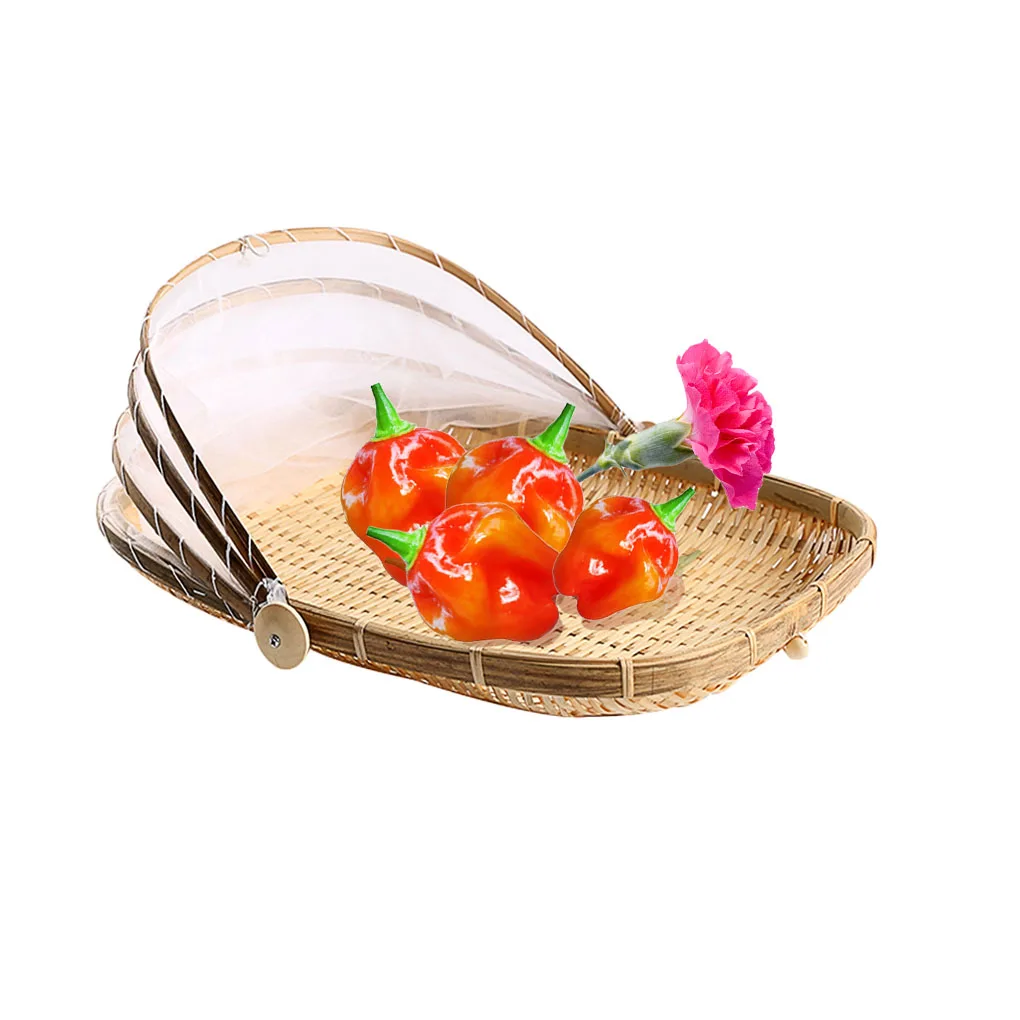 Anti-insect Dustproof Basket Fruit Vegetable Tray Mesh Drying Dustpan Handmade Bamboo Food Storage Basket