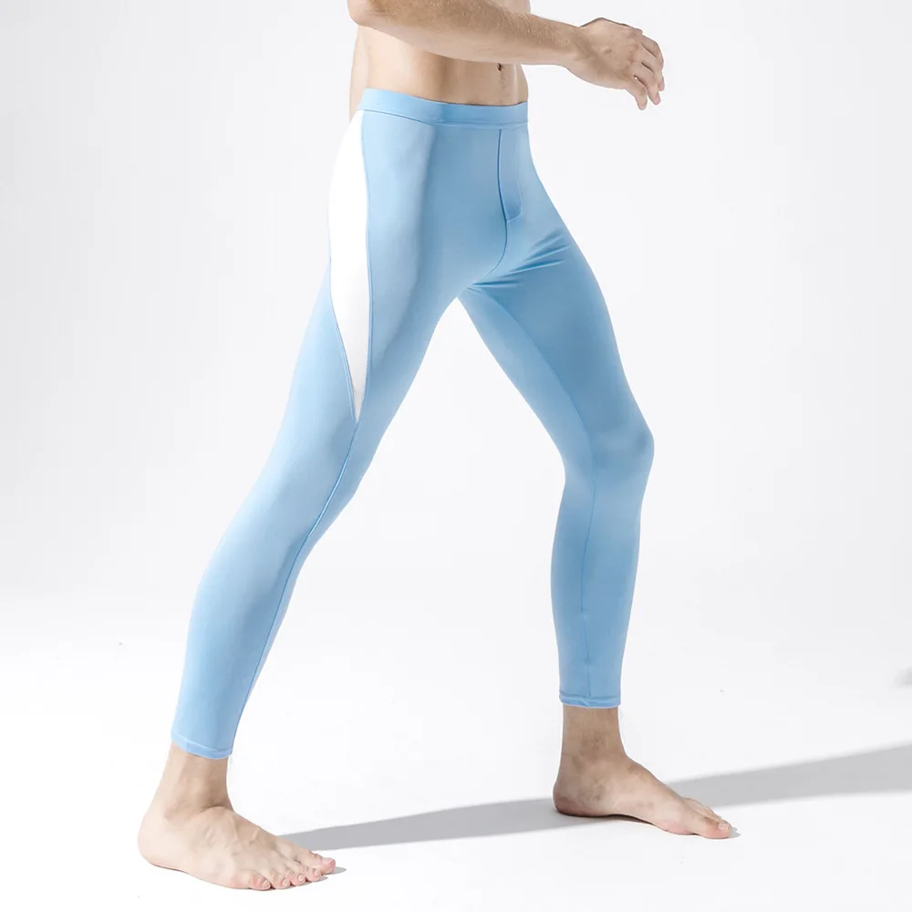 Компрессионные штаны мужские леггинсы, колготки мужские зимние штаны для велоспорта, спортивные Леггинсы для фитнеса, Мужские штаны для бега, футбольная тренировочная спортивная одежда - Цвет: Light blue