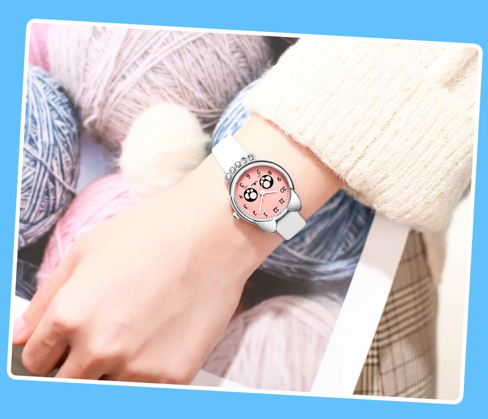 KDM милые детские часы кварцевые часы с героями мультфильмов для девочек детские часы с рисунком кота Стразы водонепроницаемый кожаный ремешок 0071
