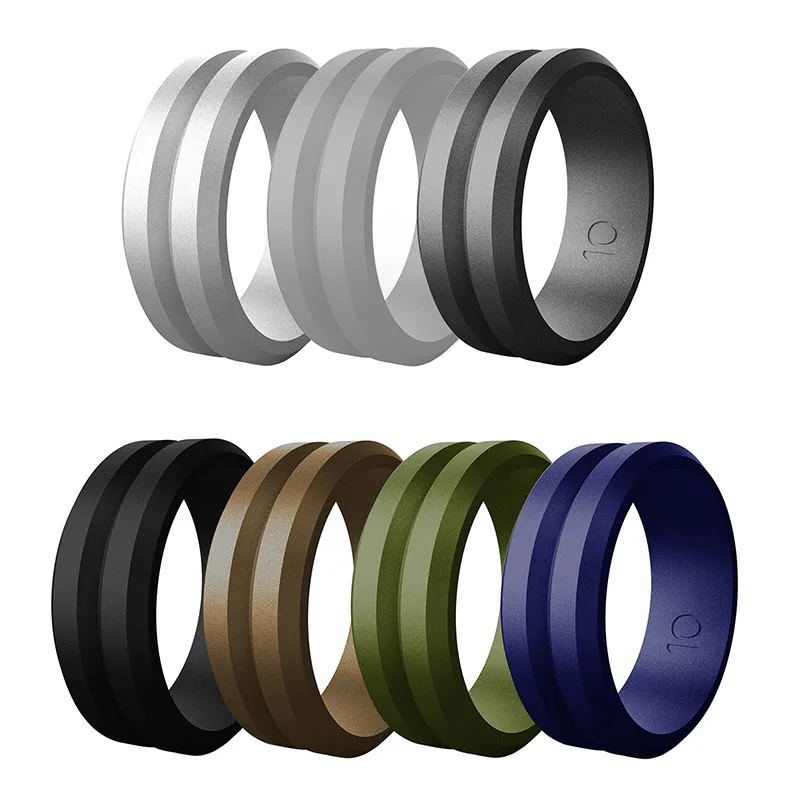 

8mm Black Green Gray Natural Silicone Ring Hypoallergenic Crossfit Flexible Rubber Finger Rings for Women Men Party Wedding Ring