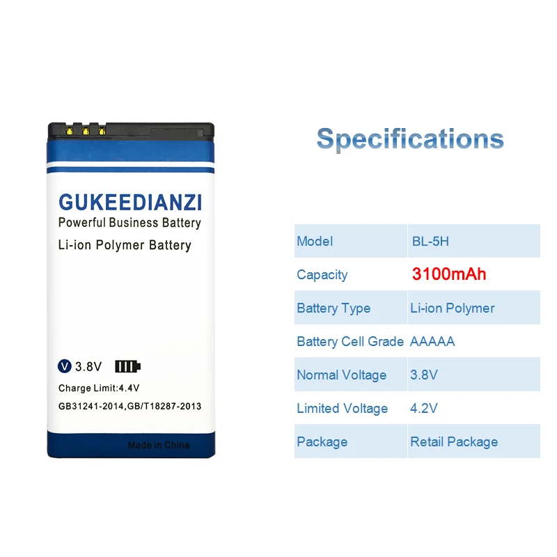 GUKEEDIANZI 3100 мАч BL-5H аккумулятор для Nokia Lumia 630 Lumia630 RM-977 RM-978 Moneypenny RM 977 978 литий-ионный полимерный аккумулятор