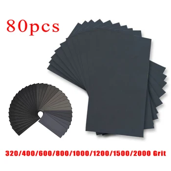 

80pcs Sandpaper Wet Or Dry Black Silicon Carbide Material Car Maintenance Sandpapers 320/400/600/800/1000/1200/1500/2000 Grit