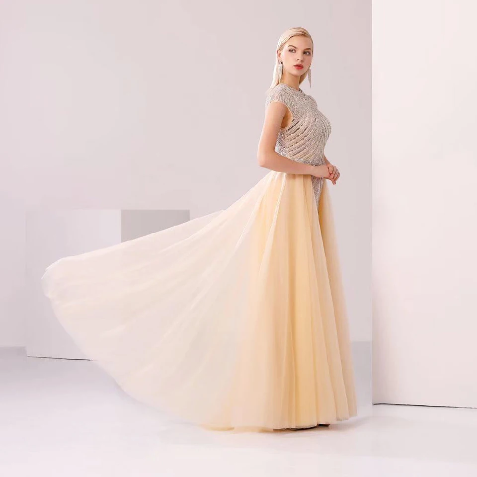 Lakshmigown, 2 предмета, Русалка, вечерние, длинное платье, элегантные женские вечерние платья цвета шампань с бусинами, шикарные платья для выпускного вечера, дизайнер
