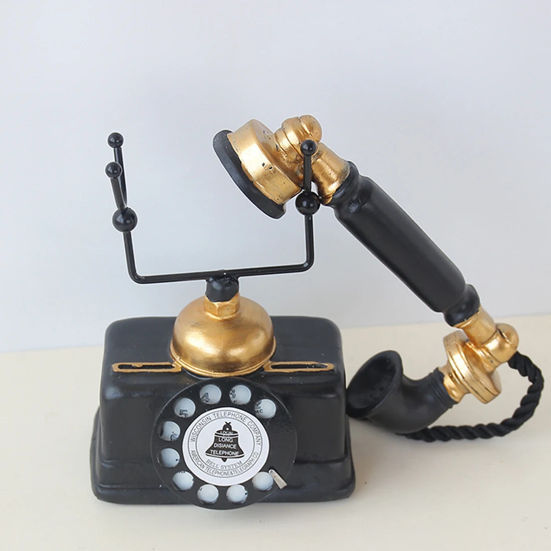 Vintage Resin Telephone Model Miniature Telephone Figurine Antique Craft Desktop Home Office Decor Accessories- Black