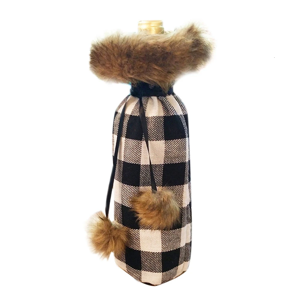 Bottle cover 02 Buffalo клетчатая Рождественская скатерть скатерти хлопчатобумажные чехлы для подушек крышка бутылки вина для домашнего ужина вечерние украшения стола - Цвет: Bottle cover 02